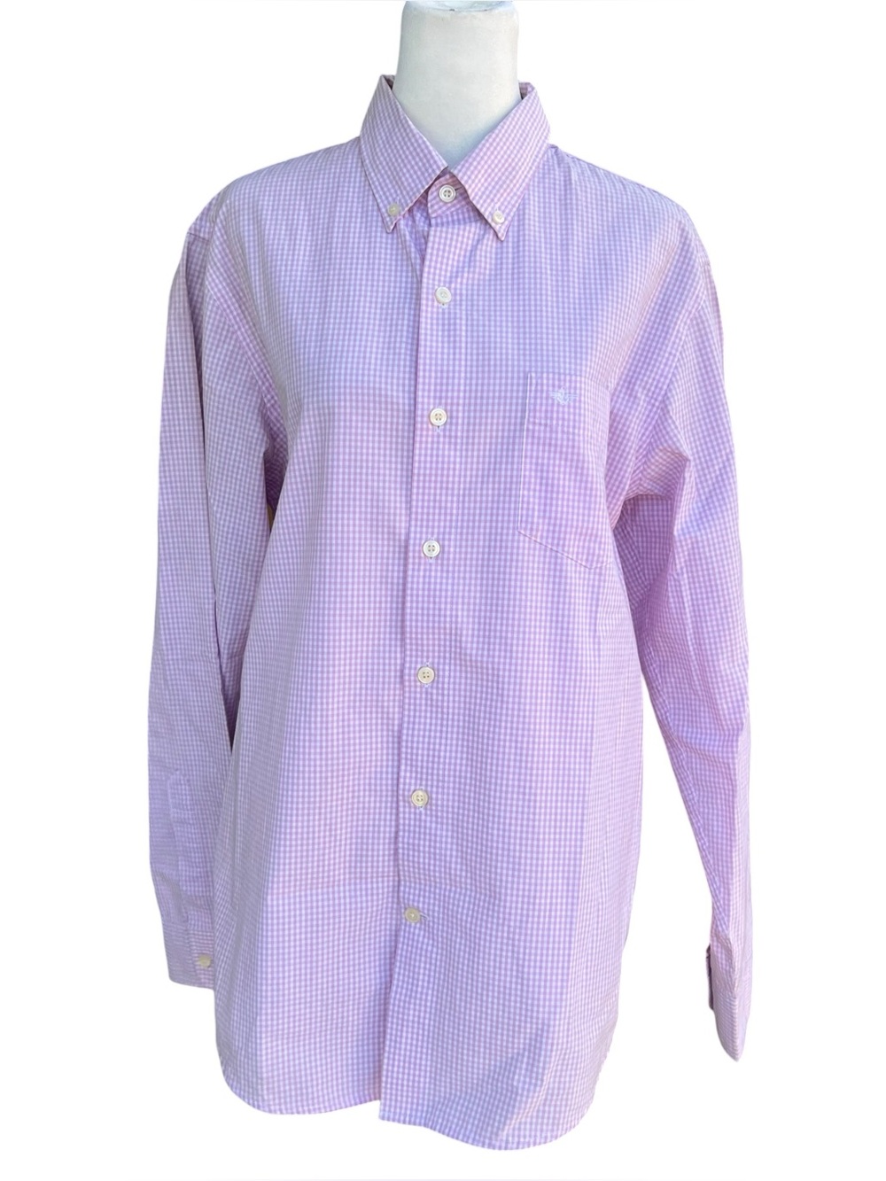 DOCKERS Pink Gingham Button Up Shirt Sz M